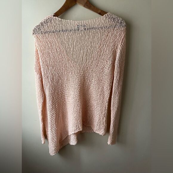 Aritzia Talula Peach Cotton loose Knit V-Neck oversized Sweater small - Picture 3 of 9